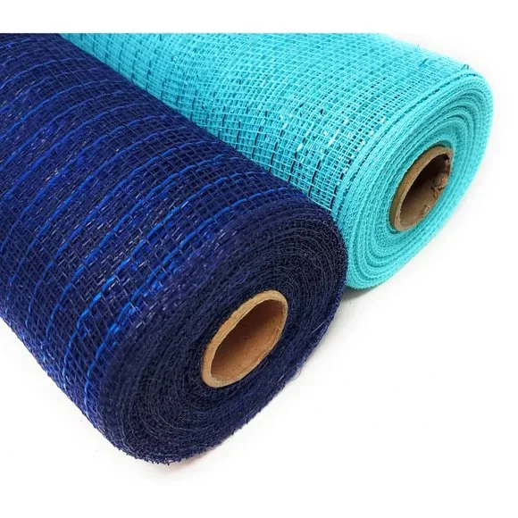 21" Decorative Metallic Deco Mesh Ribbon Rolls Garland Wrap (Aqua Blue, Navy) - Picture 3 of 3